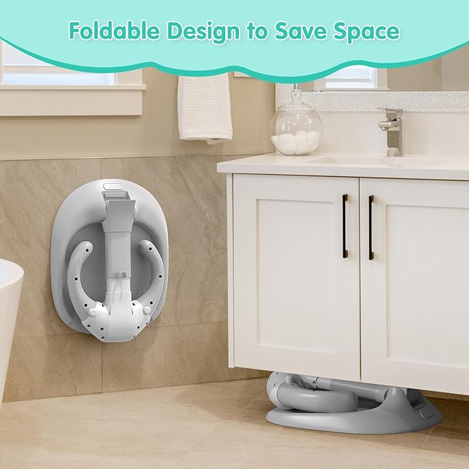 One Piece No Assembly/Installation Baby Shower Stand with Anti-Slip Base and Shower Holder, Foldable Baby Bath Standing Support for Boy/Girl, Adjustable Toddler Stand Up Bath for 6-36 Months, Gray