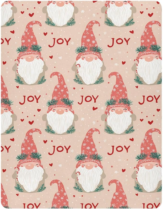 Pfrewn Christmas Crib Sheets for Boys Girls Gnome Cute Elf Heart Joy Fitted Crib Sheet for Mini Crib Mattress Stretch Soft Winter Pattern Toddler Baby Playard Sheet,39x27IN