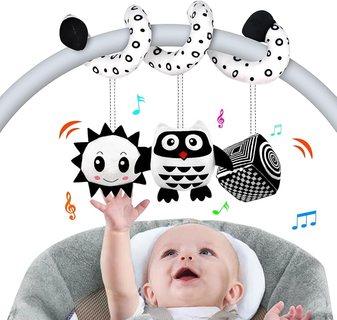 SAMMAS Baby Spiral Hanging Stroller and Car Seat Toys for Babies 0-6 Months Newborn Plush Activity Toys for Bed Bassinet Crib Baby Carrier Gifts (owl)