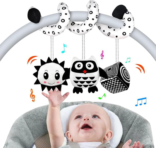 SAMMAS Baby Spiral Hanging Stroller and Car Seat Toys for Babies 0-6 Months Newborn Plush Activity Toys for Bed Bassinet Crib Baby Carrier Gifts (owl)