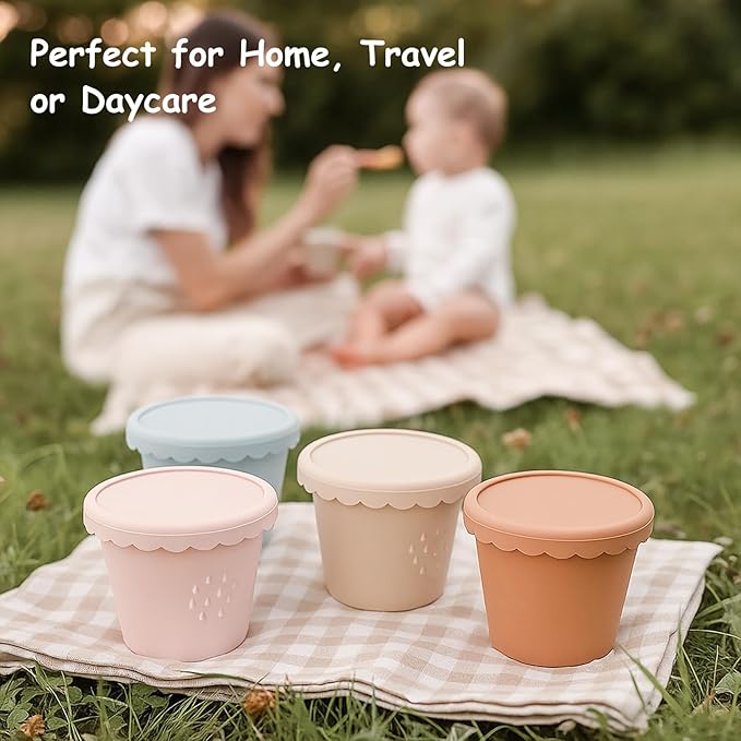 Silicone Baby Food Containers 6 Pack 4oz Baby Food Storage Set, Airtight Leak Proof Baby Feeding Cups, Freezer & Microwave Safe, Stackable Baby Snack Containers, Baby Shower Gift Andy Bear