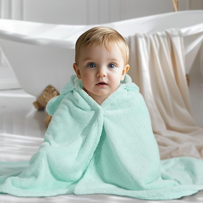 WODHOY Baby Hooded Towel Toddlers, 50 x 32 Inch Large Toddler Towel Hooded Set,2-Pack Thick Animal Bath Towels,Ultra Absorbent for Kids Cozy and Warm-Bath Essential Green Giraffe and Pink Pig