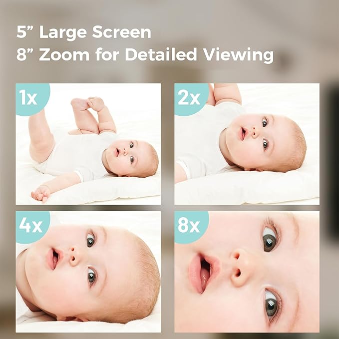 Video Baby Monitor, 2000ft Long Range, Enhanced Signal Stability, No WiFi, 5" HD Screen, 5000mAh, 1080p Camera, Super Clear Night Vision, Pan-Tilt-Zoom, 2-Way Audio, AI Cry & Motion Alarm