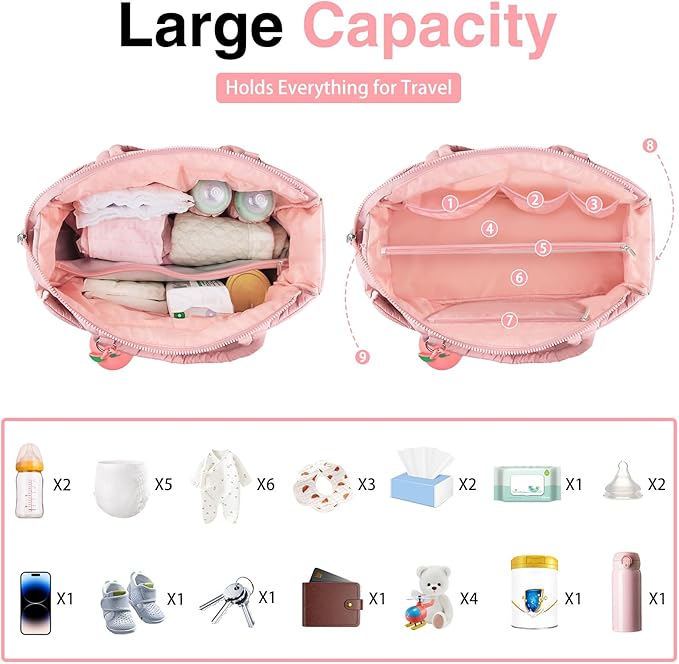 Diaper Bag Tote, Baby Diaper Tote Bags Crossbody Hospital Bag Travel Large Mommy Bag, with Silicone Pacifier Case