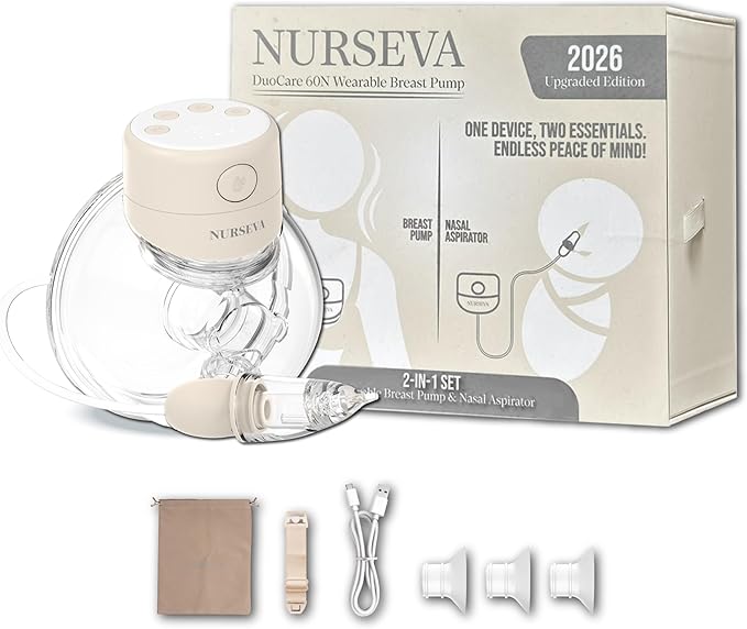 DuoCare 60N Wearable Breast Pump & Nasal Aspirator for Babies and Toddlers, Hands Free Portable Electric Pump for Breastfeeding, Discreet and Quiet, 4 Modes&15 Levels, One Pack