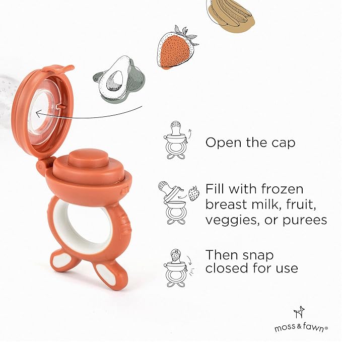Moss and Fawn Forage Feeder - Soothing Silicone Frozen Breast Milk Popsicle & Baby Food Teething Toy, Pacifier, Fruit Feeder, & Teether - BPA, PVC & Phthalate-Free - Terracotta