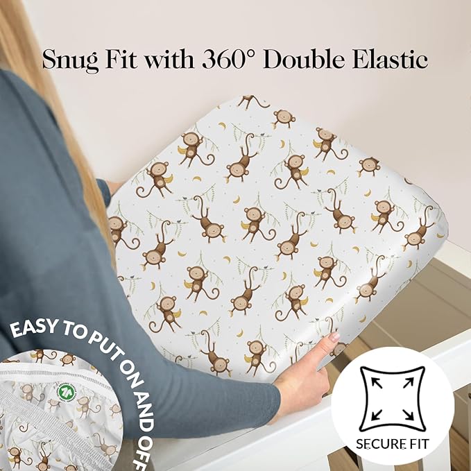 100% Organic Cotton Crib Sheets (3-Pack) - GOTS Certified - Breathable Organic Crib Sheets - Double-Elastic for Secure Fit, Extra Protection for Your Baby - Gender-Neutral Sheet (28"x55")/ 140 x 70cm