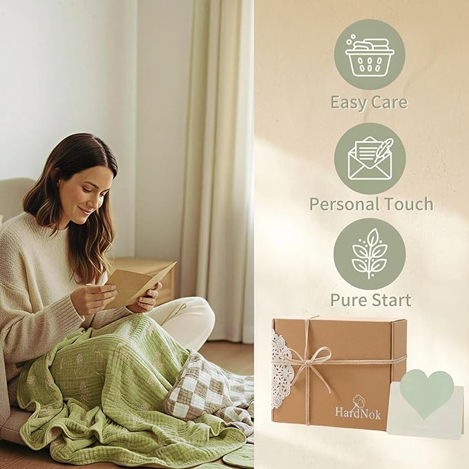 HardNok Muslin Baby Towel Set, 4-Piece Newborn Gift with 2 Bath & 2 Washcloths, Baby Shower Ready, Earthy Botanicals Theme 32" X 32"