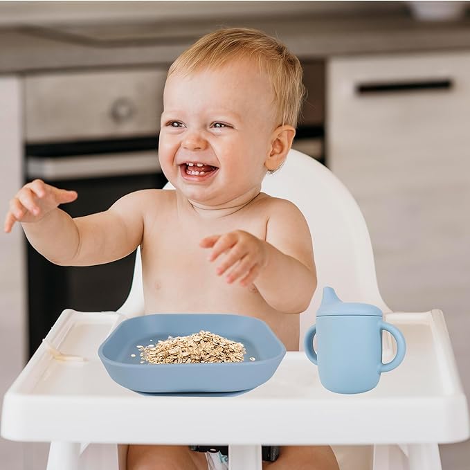 Bluet B Baby Feeding Set – 4 PCS Silicone Tableware with Suction Plate, Bowl, Cup & Spoon - Extra-Thick Premium Silicone, BPA-Free, Food Grade, Microwave & Dishwasher Safe