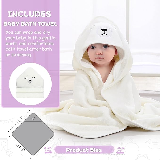 MoreFeel Collapsible Baby Bathtub for Newborn with Thermometer & 1 Hooded Towel & 1 Soft Floating Cushion,Portable Travel Bathtub with Drain Hole, Durable Foldable Baby Tubs for Infants to Toddler