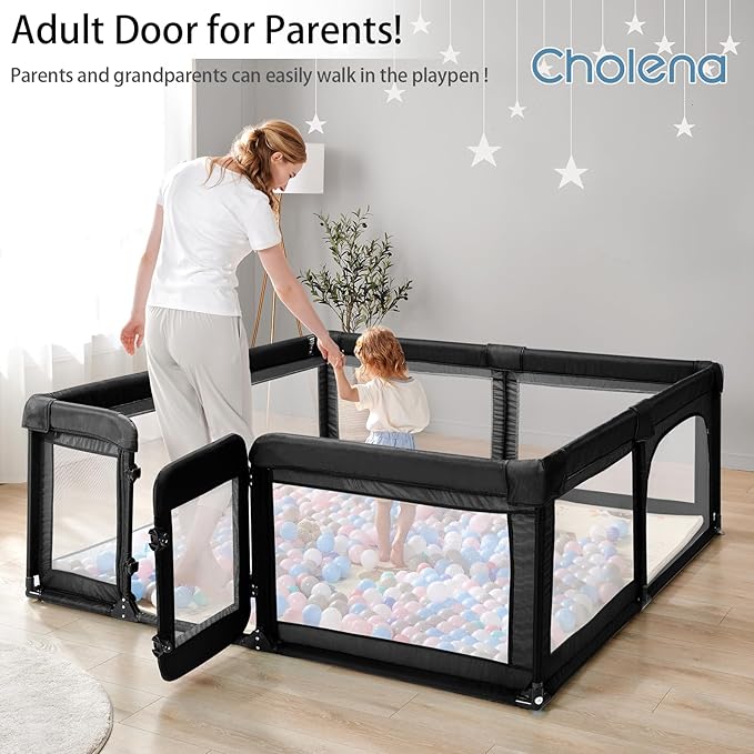 Baby Playpen,Extra Large Playpen for Babies and Toddlers, Sturdy Play Pen Play Yard with Safety Gate,79”x71”Baby Play Pen(Black)