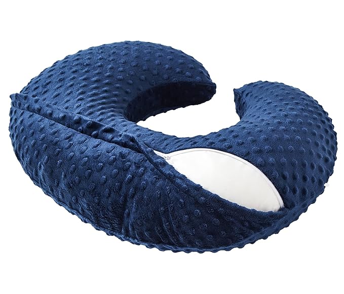 QUENESS Nursing Pillow and Positioner, Breastfeeding, Bottle Feeding, Baby Sitting Support with Removable Ultra Soft Cover, Tummy Time Support for Baby Boys and Girls (Estate Blue)