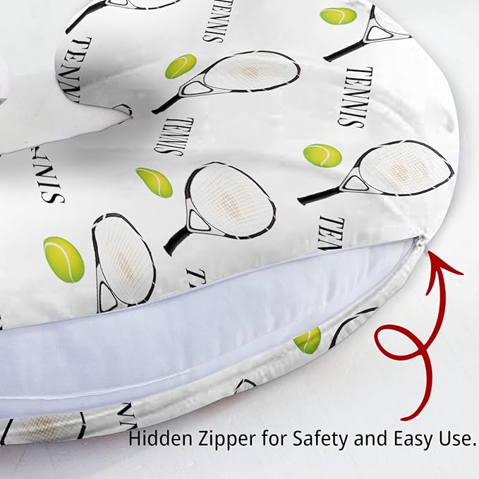 Rucekia Baby Nursing Pillow Cover - Personalized Name Tennis Theme Breastfeeding U-Shaped for Bottle Feeding, Ultra Soft Comfortable Breastfeeding Pillow Cover for Infant Baby Boys and Girls