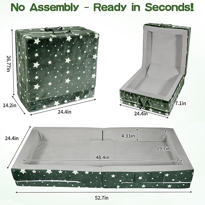 laapee Portable Toddler Travel Bed – Foldable Floor Bed for Toddlers 3-6 with 3.54" Soft Foam, 2-in-1 Travel Crib & Storage Box, Washable Cover, Grey | Easy Care