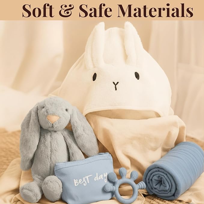 New Baby Gift Basket Set with Adorable Newborn Essentials for Baby Girl and Boy | Quality Baby Shower Gift Baskets with Soft Swaddle Blanket | Cutest Newborn Gift Set, Gift-Ready Packaging (Blue)