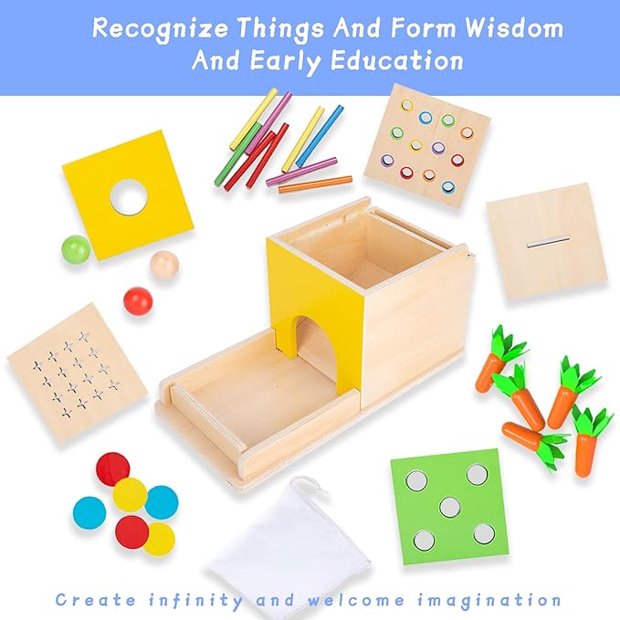 Montessori Toddler Play Kit Montessori Box Toys for 1 Year Old 2 Years Baby Learning Toys Gift Carrot Harvest Game, Matchstick Color Drop Game and Coin Box (5-for-1)