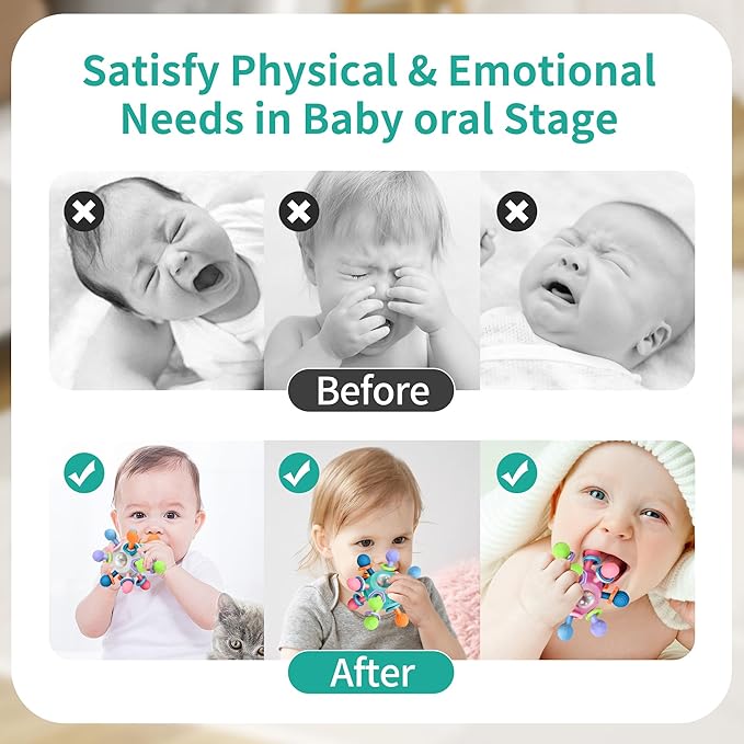 Baby Montessori Teething Toys for 0-6 6-12 Months BPA Free Sensory Toys for Babies 0 3 6 9 12 18 Months Newborn Infant Learning Developmental Chew Rattle Toys Shower Gifts for 1 2 Year Old Girls Boys