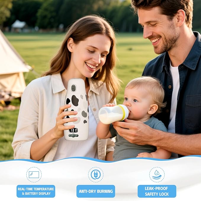 Portable Baby Bottle Warmer for Travel - Ultra-Fast Heating & Charging, 17.5oz Large Capacity, Extended Battery Life On-The-Go for Baby Essentials
