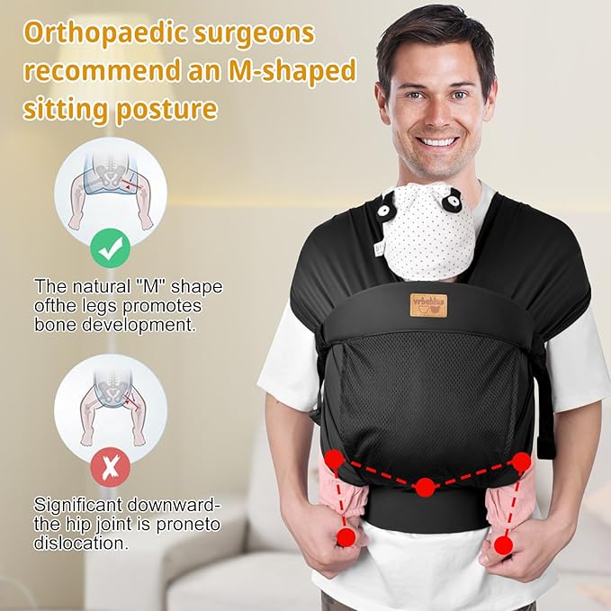 Baby Wraps Carrier Sling, Baby Carrier for Newborns and Toddlers,Skin-Friendly and Soft Front BabyCarrier Wrap Perfect Newborn Gifts (Black, Mesh)