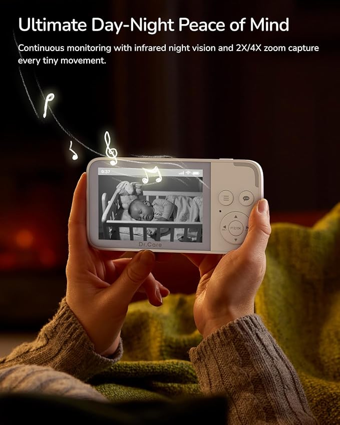 Dr.Care NeoView Video Baby Monitor -3.5” Screen, 2-Way Audio, Video Loop Recording, Night Vision, Real-Time/VOX Monitoring, Temperature Sensor, Lullabies, No Wi-Fi