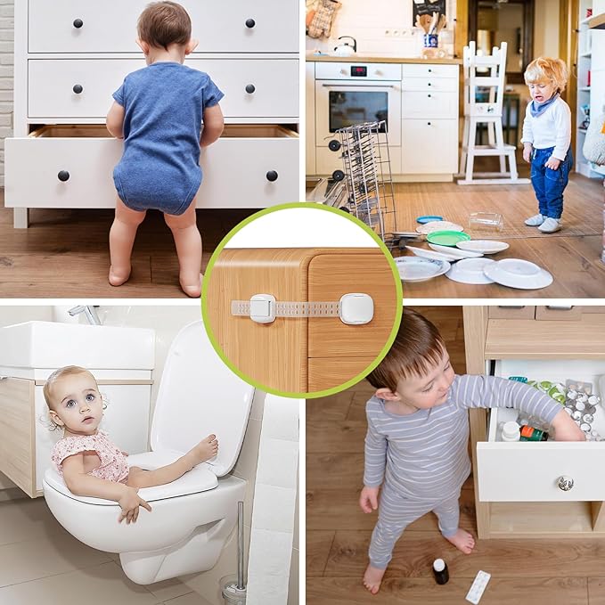 Cabinet Locks Baby Proofing (6 Pack), Adjustable Fridge Locks for Kids, 360° Rotation, Child Proof Baby Safety Locks for Kitchen Cupboards, Doors, Refrigerators, Cabinets, Drawers, Ovens, Toilet