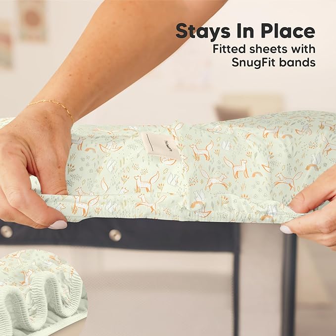 2-Pack Mini Crib Sheets Fitted - 38x26 Pack N Play Sheets for Pack and Play Mattress, Organic Cotton, Soft & Breathable Playard Bedding, Neutral Mini Toddler Bed Cover for Boys, Girls (Foxtrot)