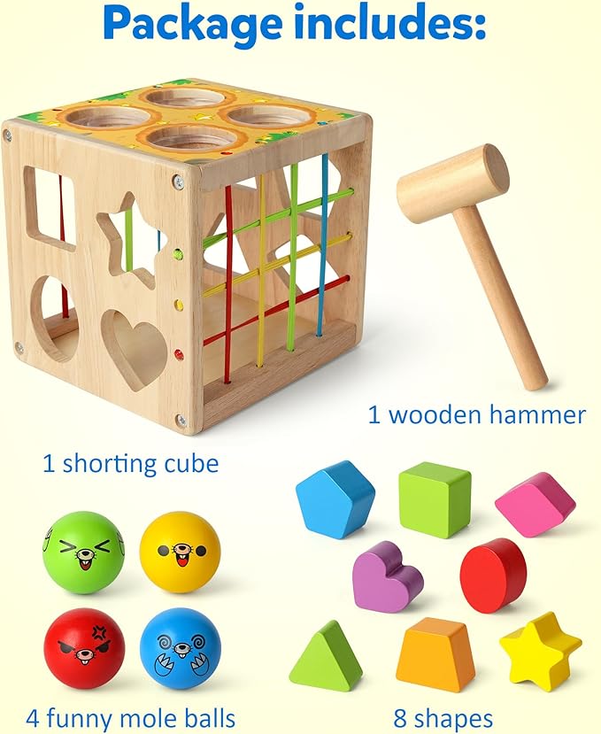 Coogam Wooden Montessori Toys for Toddlers, Shape Sorting Cube Fine Motor Skills Game for Year Old 18 Month+ Baby Boys Girls Gift