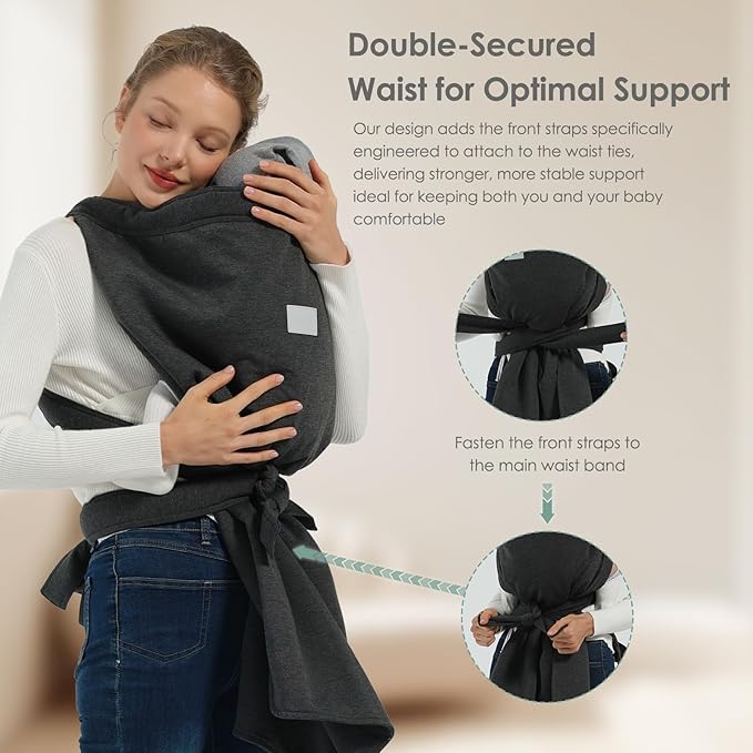 Baby Carrier, Baby Wearing Carrier, Hands Free Toddler Wearing, Adjustable Baby Wraps Carrier Newborn to Toddler(7-40lbs), One Size Fits All, Kangaroo Infant Carriers, Grey