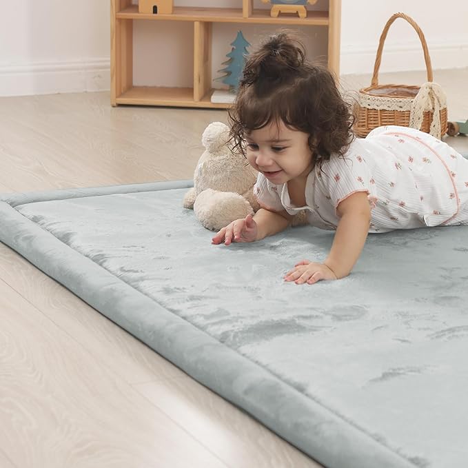 1.5" Thick Baby Play Mat for Floor Tummy Time, 59"x 79" Pro Soft Baby Activity Playmats Playroom, Easy Care with Non-Slip Safe for Infant Toddler Kids Crawling(Light Grey)