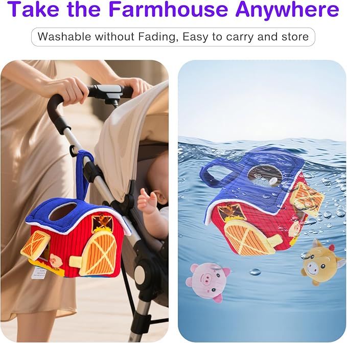 Baby Toys 6-12 Months, Barn Toy with Stuffed Farm Animals - Rattle, Crinkle Paper, Montessori Toys for 1 Year Old, Sensory Toy for Toddlers 1-3 Birthday Gifts Infant Christmas Stocking Stuffers