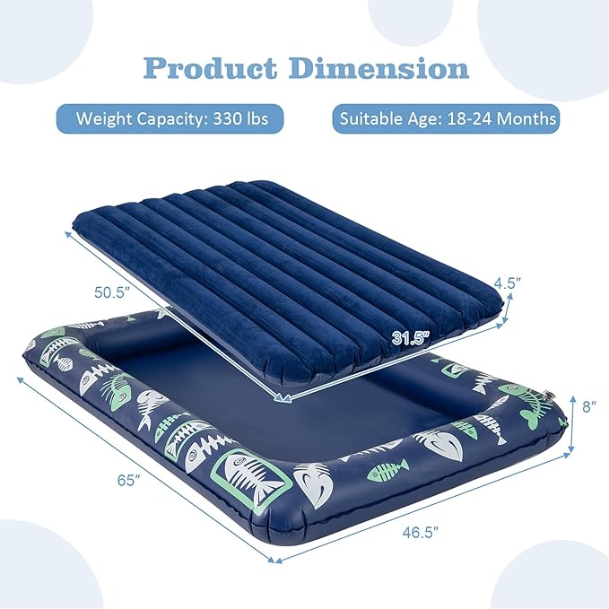 Costzon Inflatable Toddler Travel Bed, Kids Air Mattress Set w/Electric Pump, 4 Sides Safety Bumper & 2-in-1 Multifunctional Design, Portable Toddler Bed for Travel, Camping, Home-use (Blue)