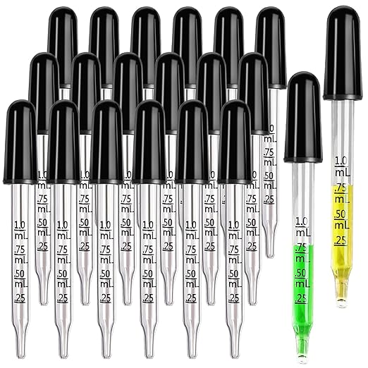 Teenitor 20Pack Eye Dropper 1mL, Droppers for Oils, Medicine Dropper Glass Dropper, Straight-Tip Eye Dropper Pipette Dropper for Oils, Ear Dropper Eye Droppers for Medicine Feeding Lab