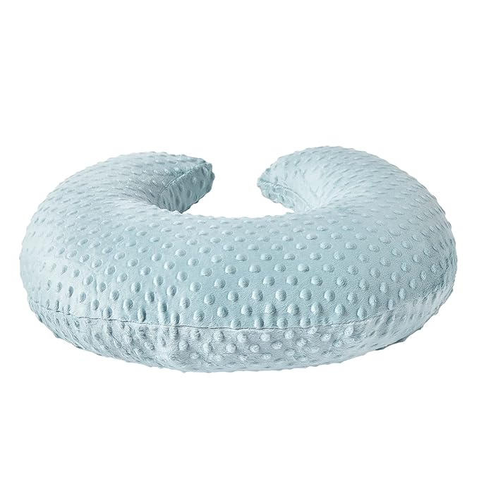 QUENESS Nursing Pillow and Positioner, Breastfeeding, Bottle Feeding, Baby Sitting Support with Removable Ultra Soft Cover, Tummy Time Support for Baby Boys and Girls (Cloud Blue)