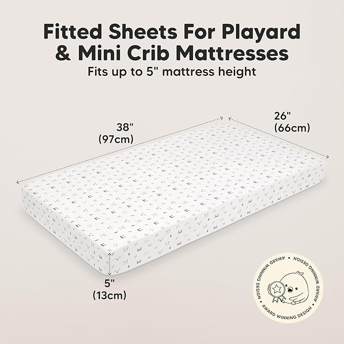 2-Pack Mini Crib Sheets Fitted - 38x26 Pack N Play Sheets for Pack and Play Mattress, Organic Cotton, Soft & Breathable Playard Bedding, Neutral Mini Toddler Bed Cover for Boys, Girls (Nordic)
