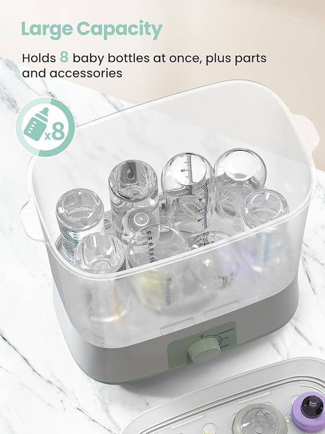 Grownsy Adjustable 4 in 1 Large Bottle Sterilizer and Dryer, 8 Bottles Capacity,Electric Steam Baby Bottle Sterilizer, Sanitizer for Baby Bottles & Pacifiers, Breast Pump Parts Green