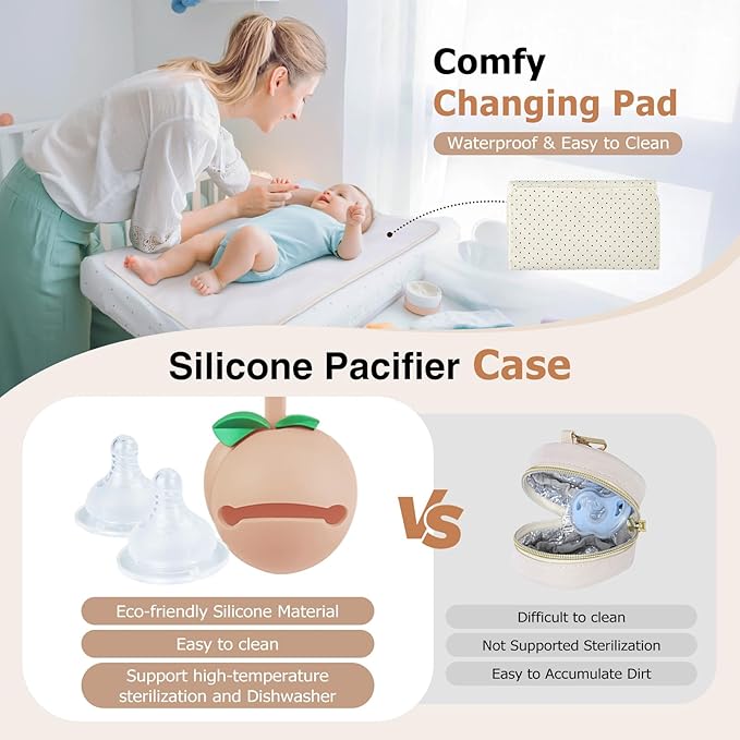 Diaper Bag Tote, Baby Diaper Tote Bags Crossbody Hospital Bag Travel Large Mommy Bag, with Silicone Pacifier Case