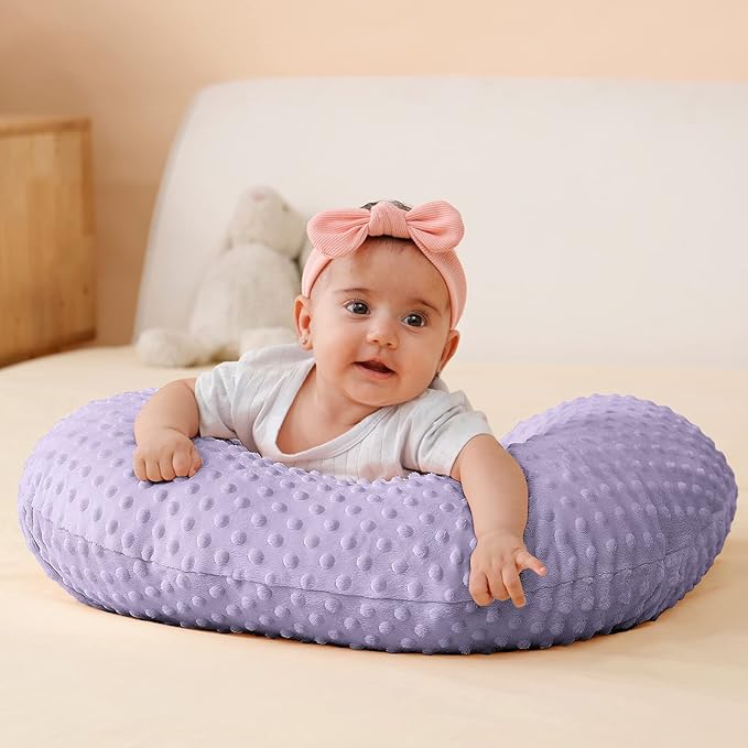 QUENESS Nursing Pillow and Positioner, Breastfeeding, Bottle Feeding, Baby Sitting Support with Removable Ultra Soft Cover, Tummy Time Support for Baby Boys and Girls (Orchid)