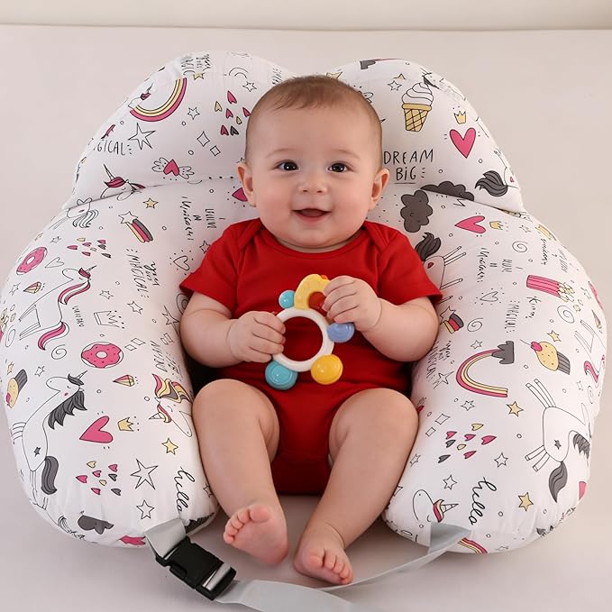 BABYLIAN Nursing Pillow for Breastfeeding,Ergonomic Baby Feeding Pillows with Removable Washable Cotton Slipcover, Adjustable Waist Strap,Plus Size,More Support for Mom and Baby(Unicorn)