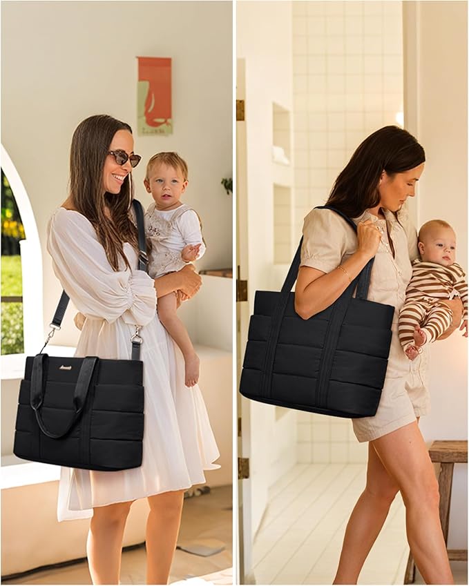 LOVEVOOK Diaper Bag Tote, 15.6inch Puffer Baby Diaper Bag Waterproof Travel Diaper Tote with Changing Pad Pacifier Case