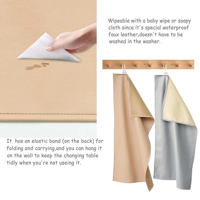 Owlowla Baby Diaper Changing Pad Portable Changing Mat Travel Changing Pad Liner for Baby and Small Toddler(Beige&Gray)