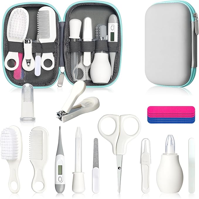 Baby Healthcare and Grooming Kit, Baby Safety Care Set, Baby Electric Nail Trimmer Set Newborn Nursery Health Care Set for Newborn Infant Toddlers Baby Boys Girls Kids (Grey White-18 Kits)