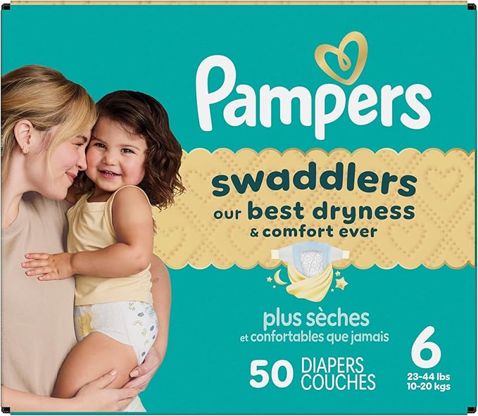 Pampers Swaddlers Diapers, Size 6 (23-44 lbs), 50 Count, Absorbent, Keeps Baby Dry and Comfortable, Skin Safe Disposable Baby Diaper (Packaging May Vary)
