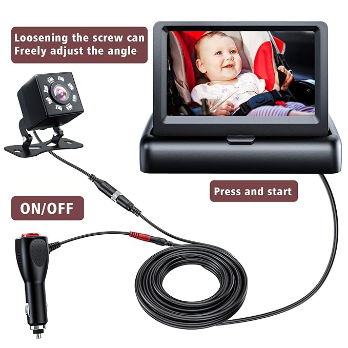 Baby Car Mirror, Car Baby Camera Monitor, Safety Car Seat Mirror Camera with 4.3'' HD, Wide Crystal Clear View, Night Vision, Not Need to Turn Around, Observe The Baby's Every Move at Any Time