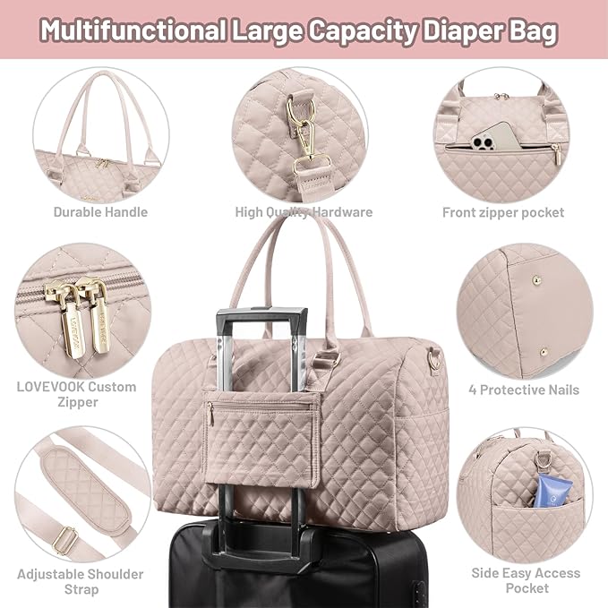 LOVEVOOK Diaper Bag Tote with Pacifier Case and Changing Pad, Large Capacity Mommy Bag for Hospital and Weekender Travel, Functional Baby Bag Newborn Baby Essential