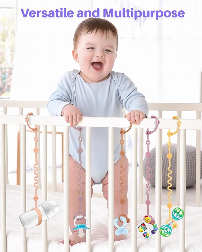 Toy Straps for Baby, 5pcs Adjustable Toy Holder for Stroller Accessories, Silicone Tether Pacifier Clip, No Throw Travel Essential Leash for High Chair, Car Seat (Gril-5 Pack)