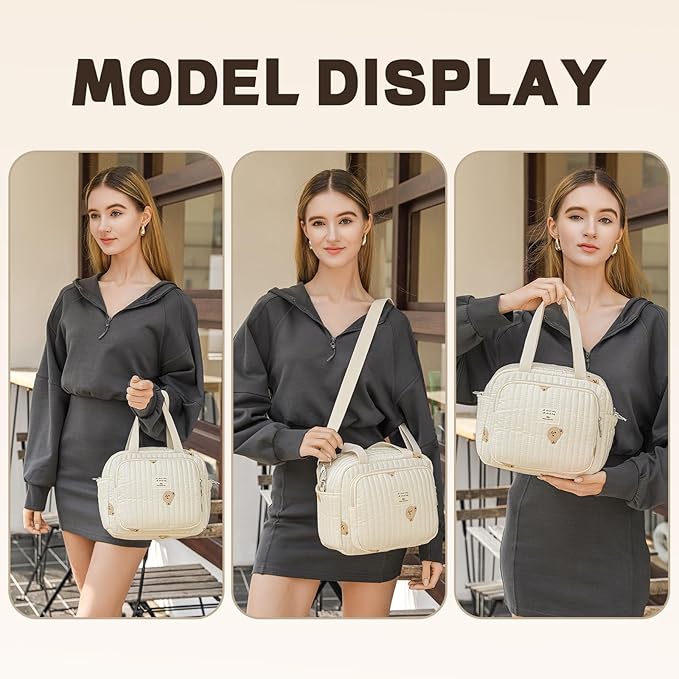 Small Diaper Bag Tote, Crossbody Diaper Bag Mini Purse with 7 Pockets, Travel Baby Bag for Boys & Girls, 2 Bottle Pocket, Off White