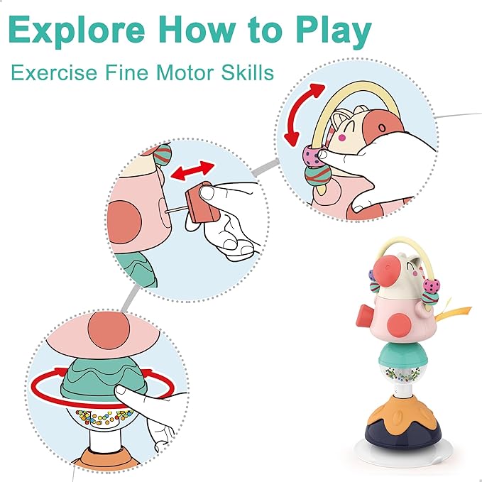 iPlay, iLearn Baby Rattles Set, Infant High Chair Toys W/Suction Cup, Grab N Spin, Interactive Development Baby Tray Toy, Newborn Gifts for 6, 9, 12, 18, 24 Months, 1 2 Year Olds, Boys Girls Kids