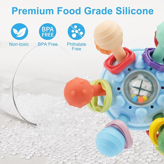 Baby Montessori Teething Toys for 0-6 6-12 Months, Food Grade Teether Sensory Toys for Babies 0 3 6 9 12 Months, Infant Newborn Developmental Learning Rattle Toys Gifts for Baby Boys Girls