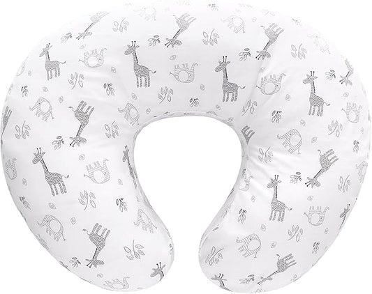 LAT Nursing Pillow for Breastfeeding,100% Cotton Removable Cover,Ergonomic Breast Feeding Pillows for Mom and Baby,Machine Washable(Giraffe & Elephant)
