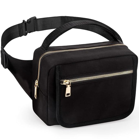 printe Small Diaper Bag with Portable Changing Pad, Crossbody Women Waist Bag with Wipes Pocket for Travel, Stroller Fanny Pack, Black